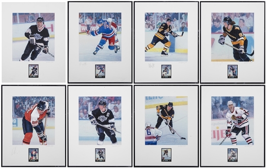 Lot of (8) 1992 Team Pinnacle Hockey Cards Original Artwork In Matted Displays (Beckett PreCert)